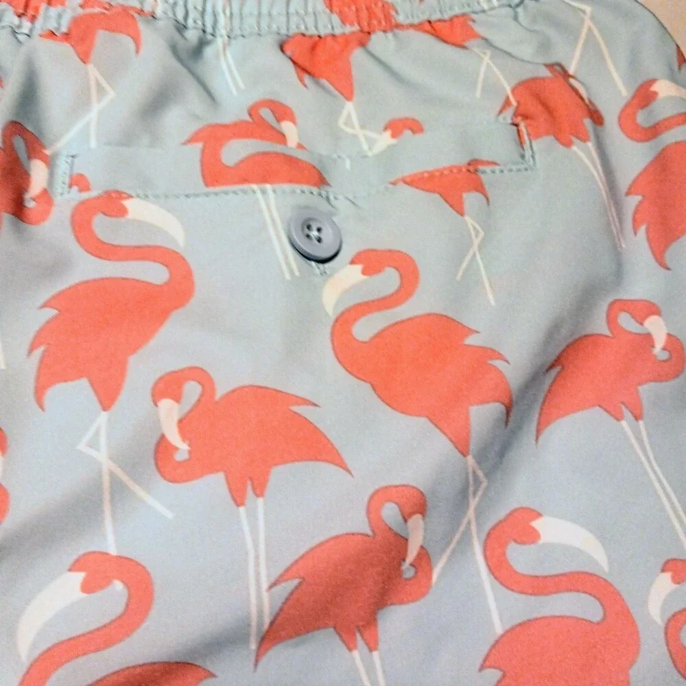 Elysian Supply Company Large Swim Trunks-Flamingo Print-UPF 50 -Novelty-Beach